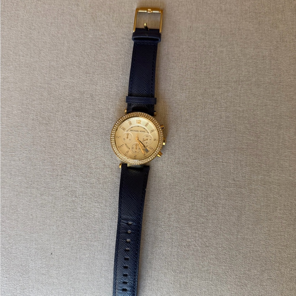 Michael Kors Gold and Blue Leather Watch